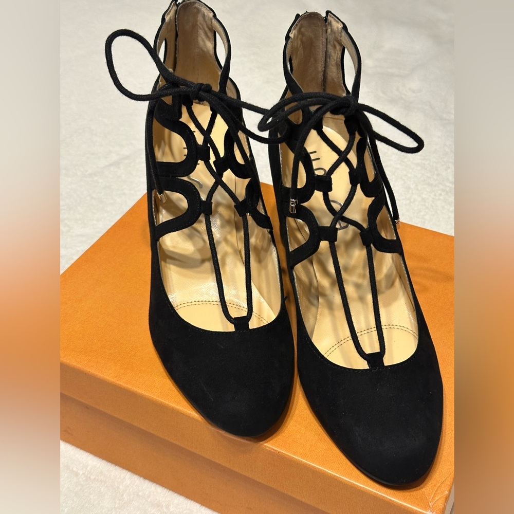 Unisa Vegan Suede Black 3 inch Lace-Up Heels w/zipper back.  They are Gorgeous.